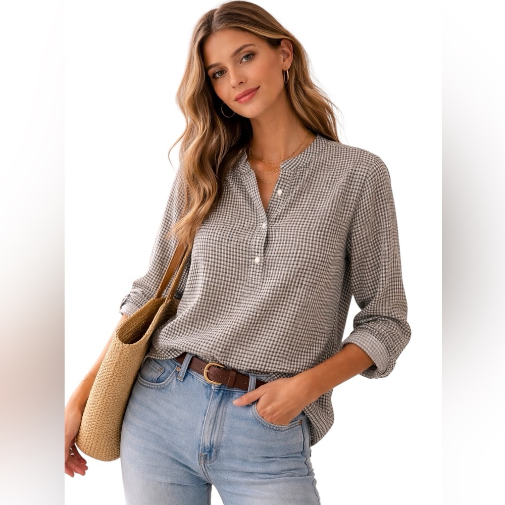 Longchamp Plaid Button Up Blouse Size 38